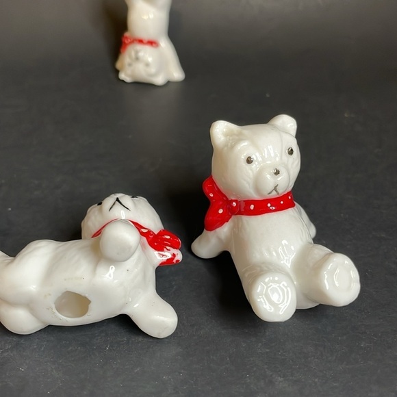 Set of (4) Porcelain/china Posing Polar Bears with Red Bows - Picture 5 of 12